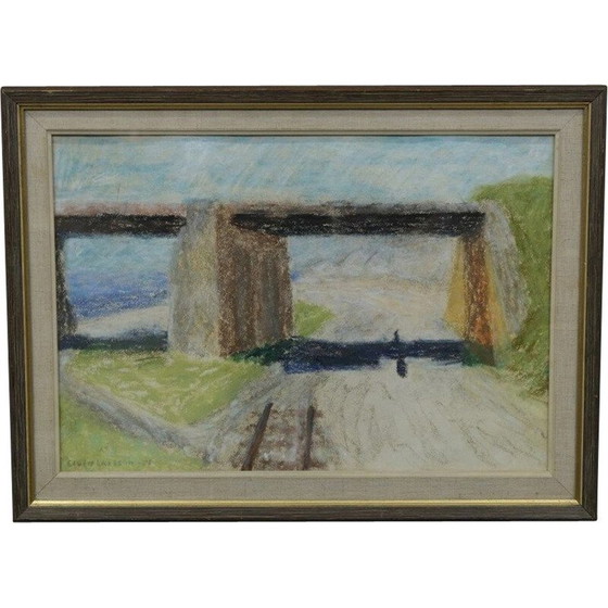 Image 1 of Vintage pastel painting by Elvin Larsson, Sweden 1958