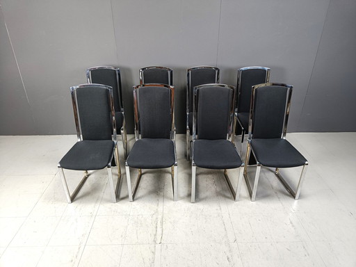 Vintage Brass And Chrome Dining Chairs Set Of 8 - 1970S 