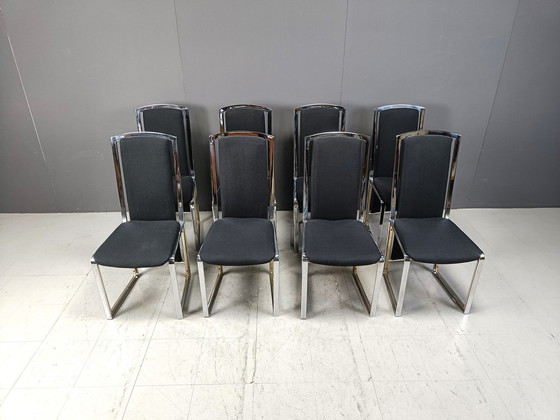 Image 1 of Vintage Brass And Chrome Dining Chairs Set Of 8 - 1970S 