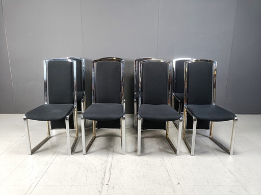 Vintage Brass And Chrome Dining Chairs Set Of 8 - 1970S 