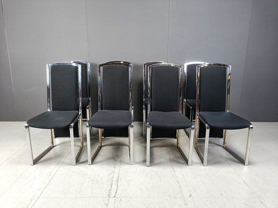 Image 1 of Vintage Brass And Chrome Dining Chairs Set Of 8 - 1970S 