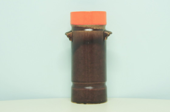 Image 1 of brown & orange top West Germany vase