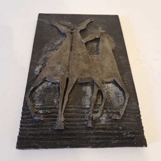 60'S Vintage Ceramic Wall Tile Horses Art