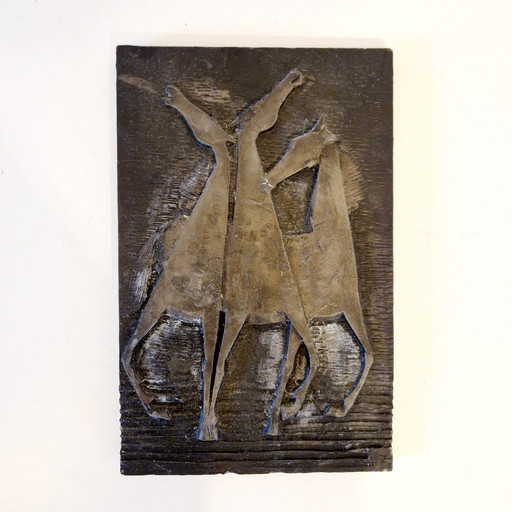 60'S Vintage Ceramic Wall Tile Horses Art