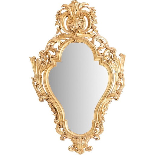 Specchio d'epoca in legno intagliato e dorato, 1950