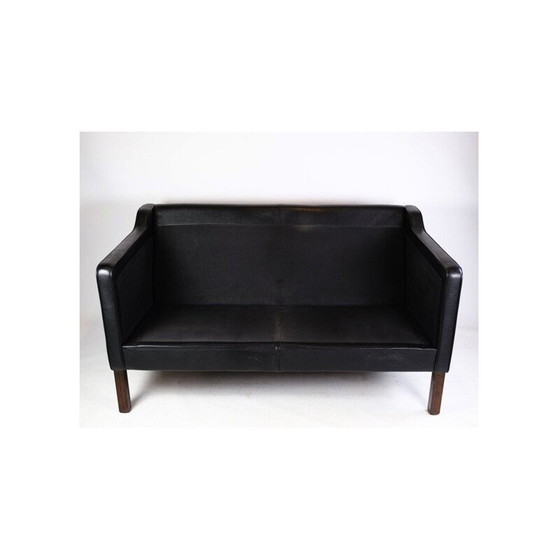 Image 1 of Vintage 2-seater sofa upholstered in black leather by Stouby Møbelfabrik