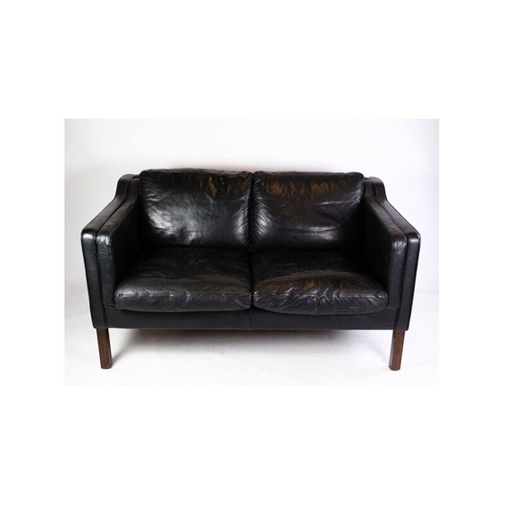 Image 1 of Vintage 2-seater sofa upholstered in black leather by Stouby Møbelfabrik
