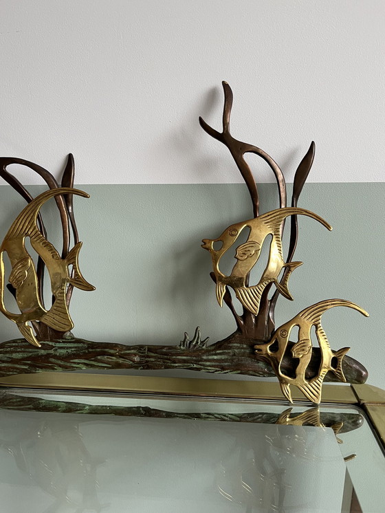 Image 1 of Mid - Century wall decoration of fish brass bronze