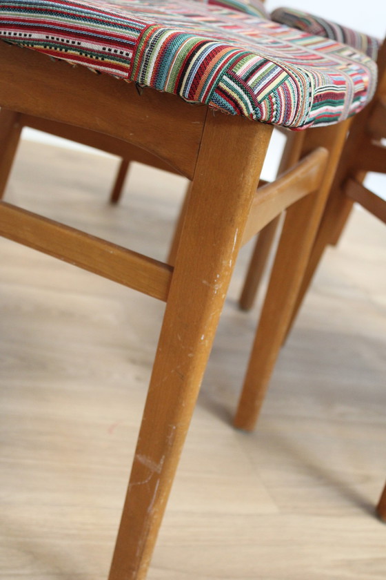 Image 1 of 4 vintage oak chairs reupholstered 1960 Sweden