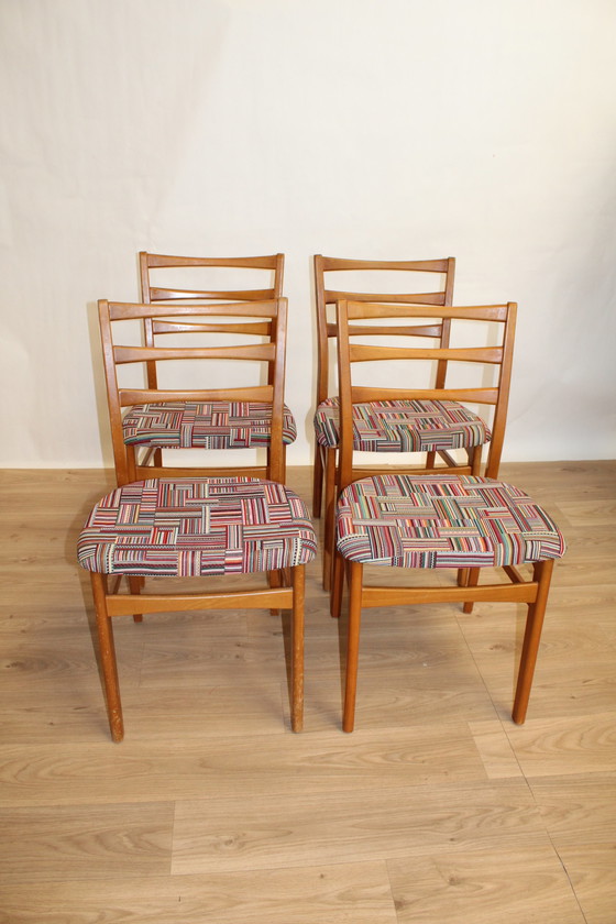 Image 1 of 4 vintage oak chairs reupholstered 1960 Sweden