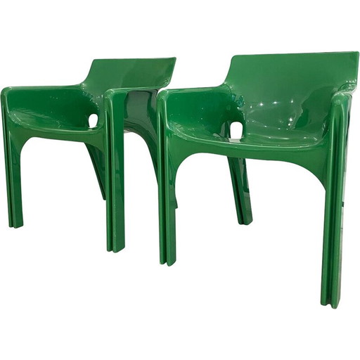 Pair of vintage Gaudi chairs in sturdy green plastic by Vico Magistretti, Italy