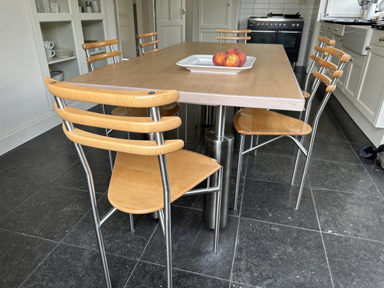 Image 1 of Design dining room set Brushed stainless steel and wood