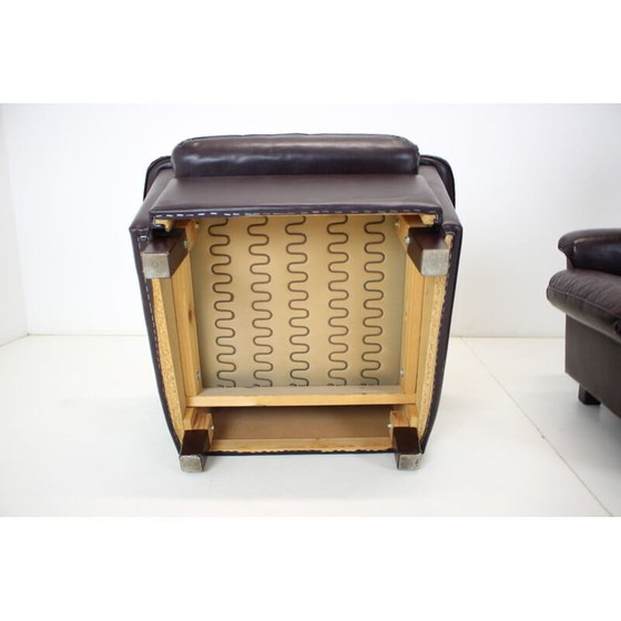 Image 1 of Pair of vintage armchairs in wood and leather, Finland 1980s