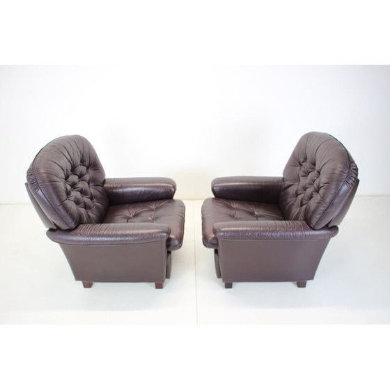 Image 1 of Pair of vintage armchairs in wood and leather, Finland 1980s