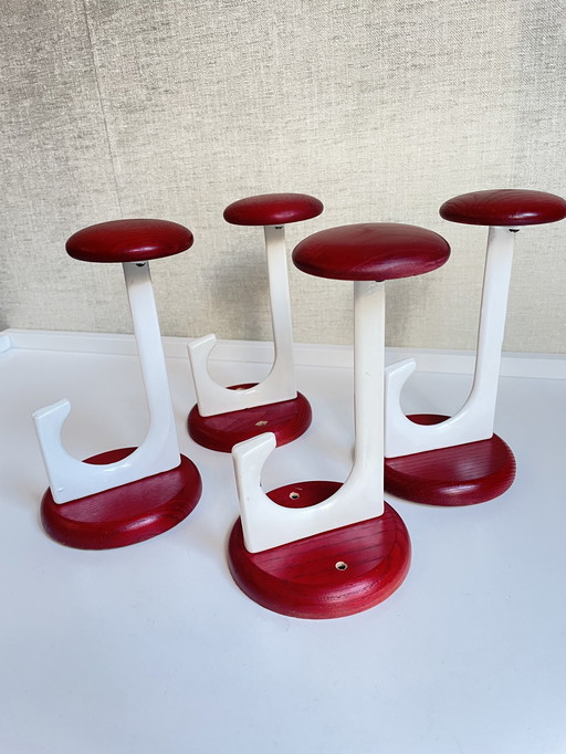 4X Schönbuch Coat Rack 70s Space Age In White And Red