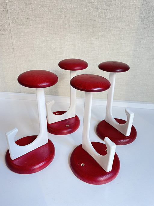 4X Schönbuch Coat Rack 70s Space Age In White And Red