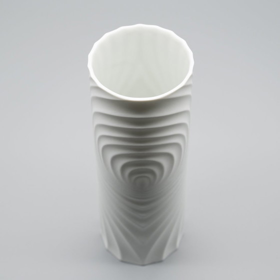 Image 1 of Rare Op-Art Relief Bisque Porcelain Table & Xl Floor Vase Duo Scherzer Werne Uhl