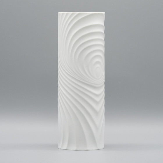 Image 1 of Rare Op-Art Relief Bisque Porcelain Table & Xl Floor Vase Duo Scherzer Werne Uhl