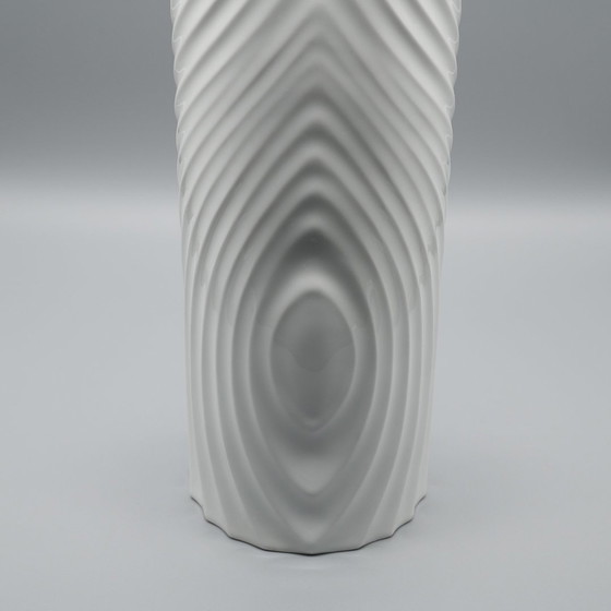 Image 1 of Rare Op-Art Relief Bisque Porcelain Table & Xl Floor Vase Duo Scherzer Werne Uhl