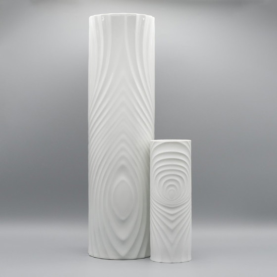 Image 1 of Rare Op-Art Relief Bisque Porcelain Table & Xl Floor Vase Duo Scherzer Werne Uhl