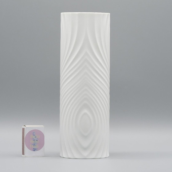 Image 1 of Rare Op-Art Relief Bisque Porcelain Table & Xl Floor Vase Duo Scherzer Werne Uhl