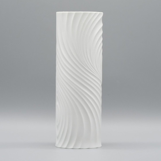 Image 1 of Rare Op-Art Relief Bisque Porcelain Table & Xl Floor Vase Duo Scherzer Werne Uhl