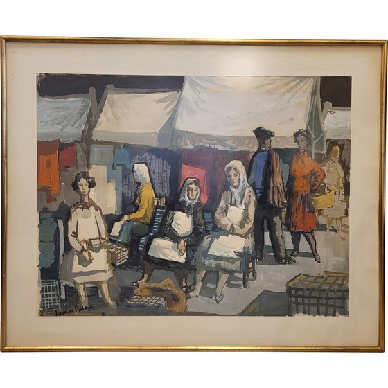 Image 1 of Vintage watercolor "Market" by Juan de Palau