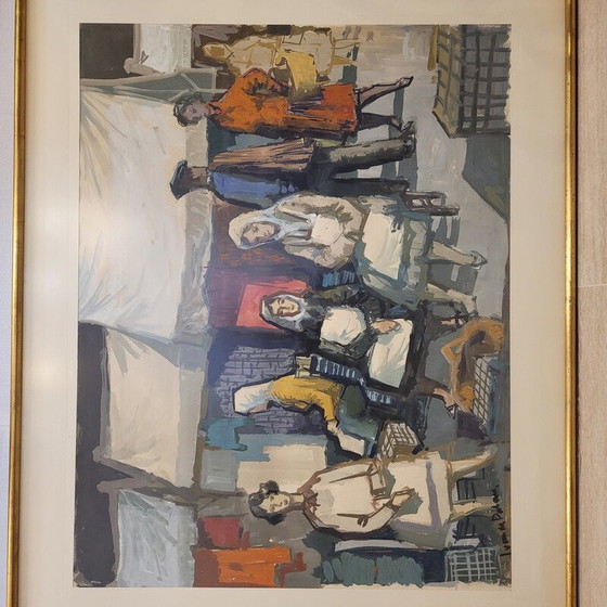 Image 1 of Vintage watercolor "Market" by Juan de Palau