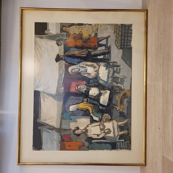 Image 1 of Vintage watercolor "Market" by Juan de Palau