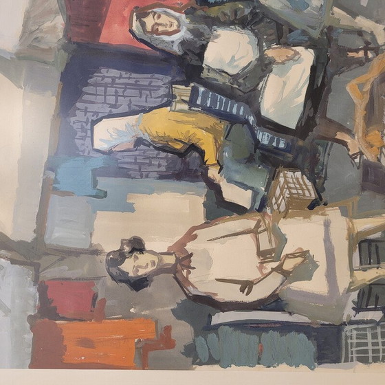 Image 1 of Vintage watercolor "Market" by Juan de Palau