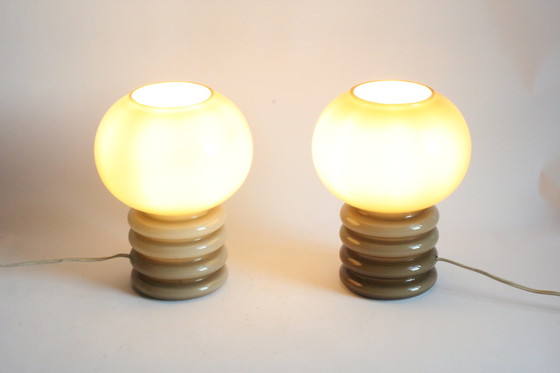 Image 1 of 2 lampes de table à champignon en verre Rupel, années 1960