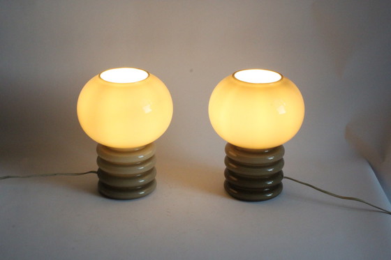 Image 1 of 2 lampes de table à champignon en verre Rupel, années 1960