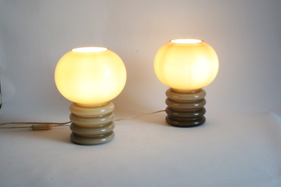 Image 1 of 2 lampes de table à champignon en verre Rupel, années 1960