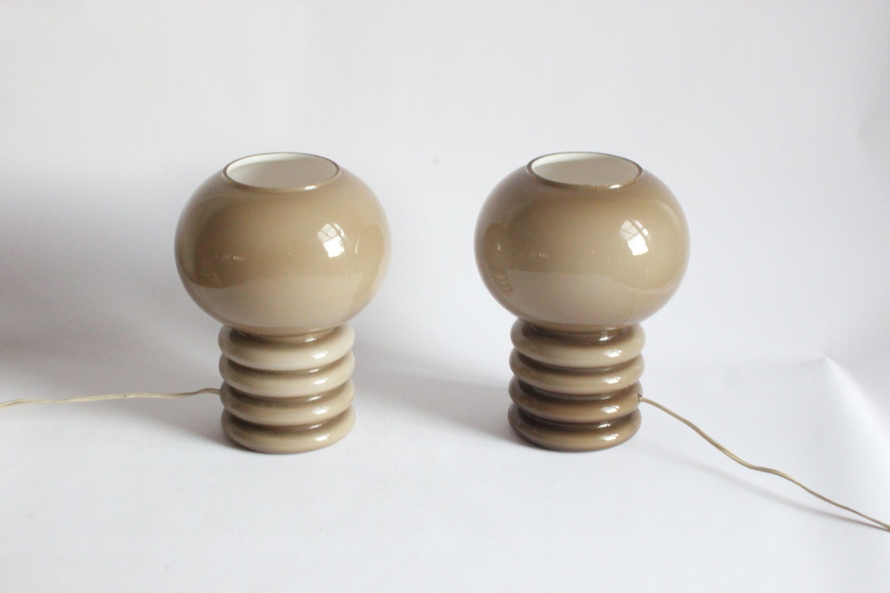 2 lampes de table à champignon en verre Rupel, années 1960