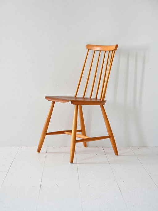 Vintage 1960S Swedish 'Pinnstol' Chair – Teak Seat And Beech Frame
