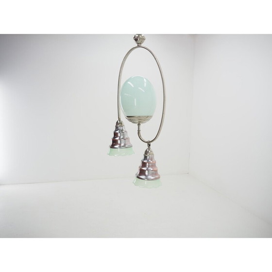 Image 1 of Lampadario vintage Art Déco in cromo e vetro verde chiaro, 1930