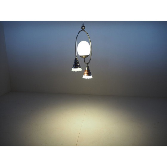 Image 1 of Lampadario vintage Art Déco in cromo e vetro verde chiaro, 1930