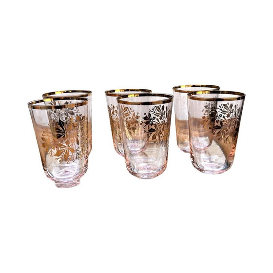 Image 1 of Vintage mirror tray in milled mirror glass with 6 glasses, Germany 1960