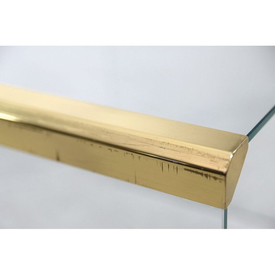 Image 1 of Set of 3 vintage Glamour Glass and Brass Waterfall Side Table by Leon Rosen for Pace Collection 1970s