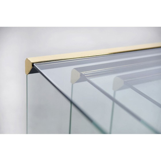 Image 1 of Set of 3 vintage Glamour Glass and Brass Waterfall Side Table by Leon Rosen for Pace Collection 1970s