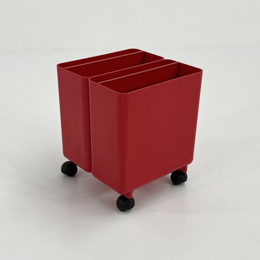 Red File Holder On Wheels By Georges Coslin For Longato, 1960S