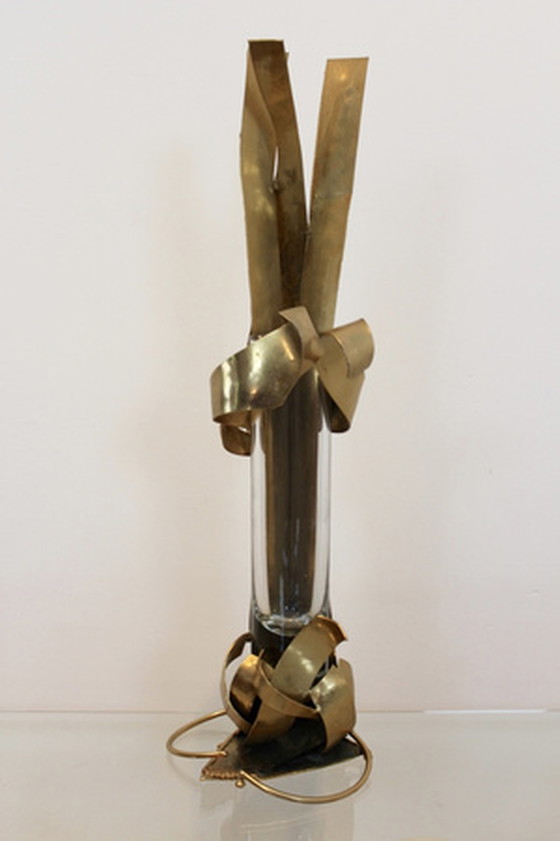 Image 1 of Signed Marc d’Haenens Massive Brass Sculptural Vase