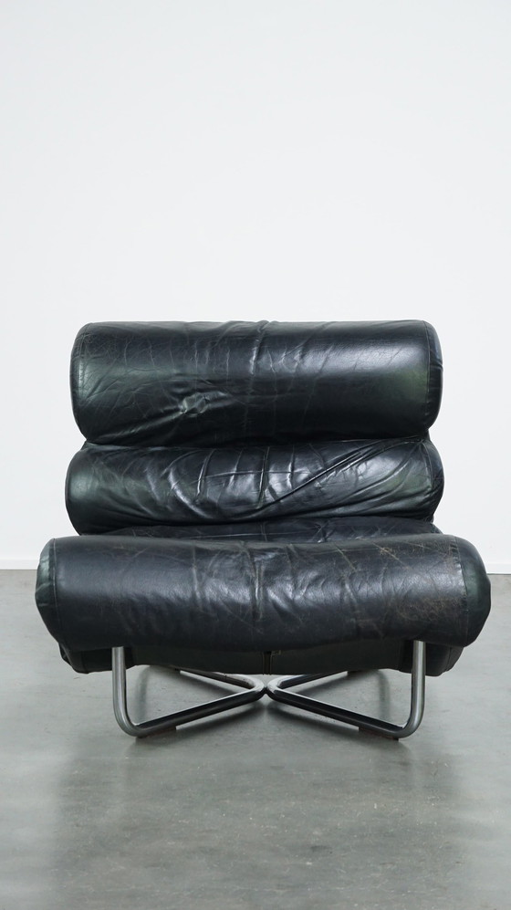 Image 1 of Belgian Design Lounge Armchair By Georges-Charles Model Glasgow For Etching Verhaegen From The 1970s In Black Leather