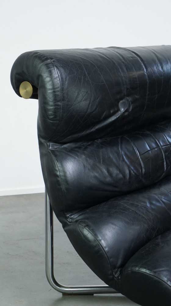 Image 1 of Belgian Design Lounge Armchair By Georges-Charles Model Glasgow For Etching Verhaegen From The 1970s In Black Leather