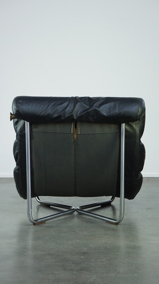 Image 1 of Belgian Design Lounge Armchair By Georges-Charles Model Glasgow For Etching Verhaegen From The 1970s In Black Leather