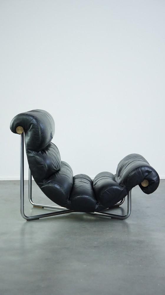 Image 1 of Belgian Design Lounge Armchair By Georges-Charles Model Glasgow For Etching Verhaegen From The 1970s In Black Leather