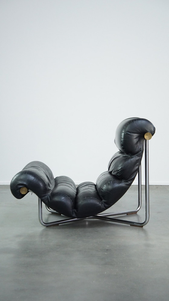 Image 1 of Belgian Design Lounge Armchair By Georges-Charles Model Glasgow For Etching Verhaegen From The 1970s In Black Leather