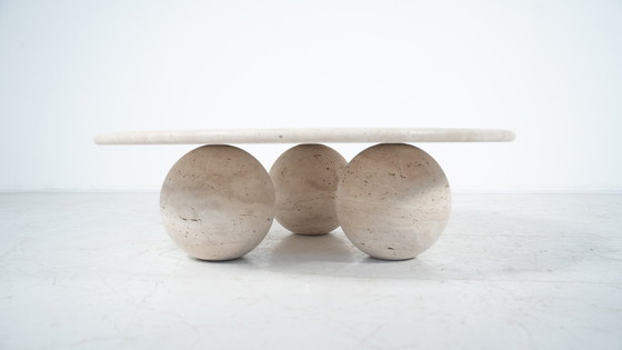 Image 1 of Contemporary Round Travertine Coffee Table, Italy