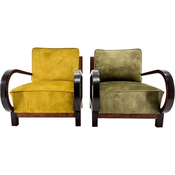 Image 1 of Pair of vintage Art Deco armchairs in beech wood, 1930