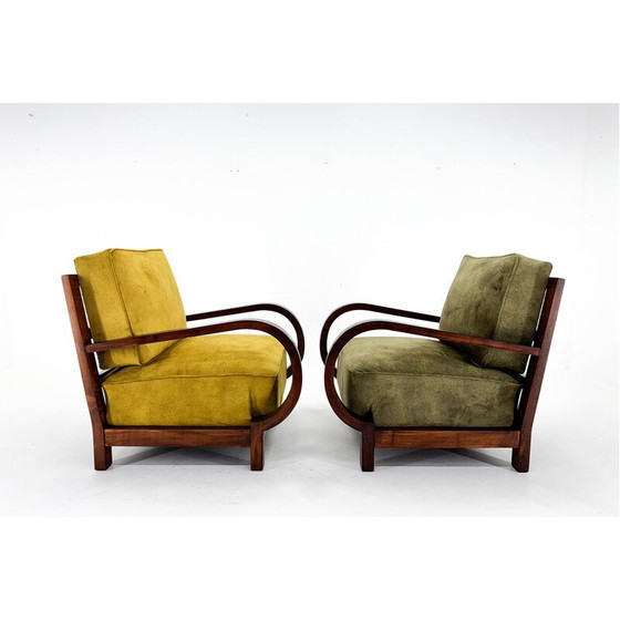Image 1 of Pair of vintage Art Deco armchairs in beech wood, 1930
